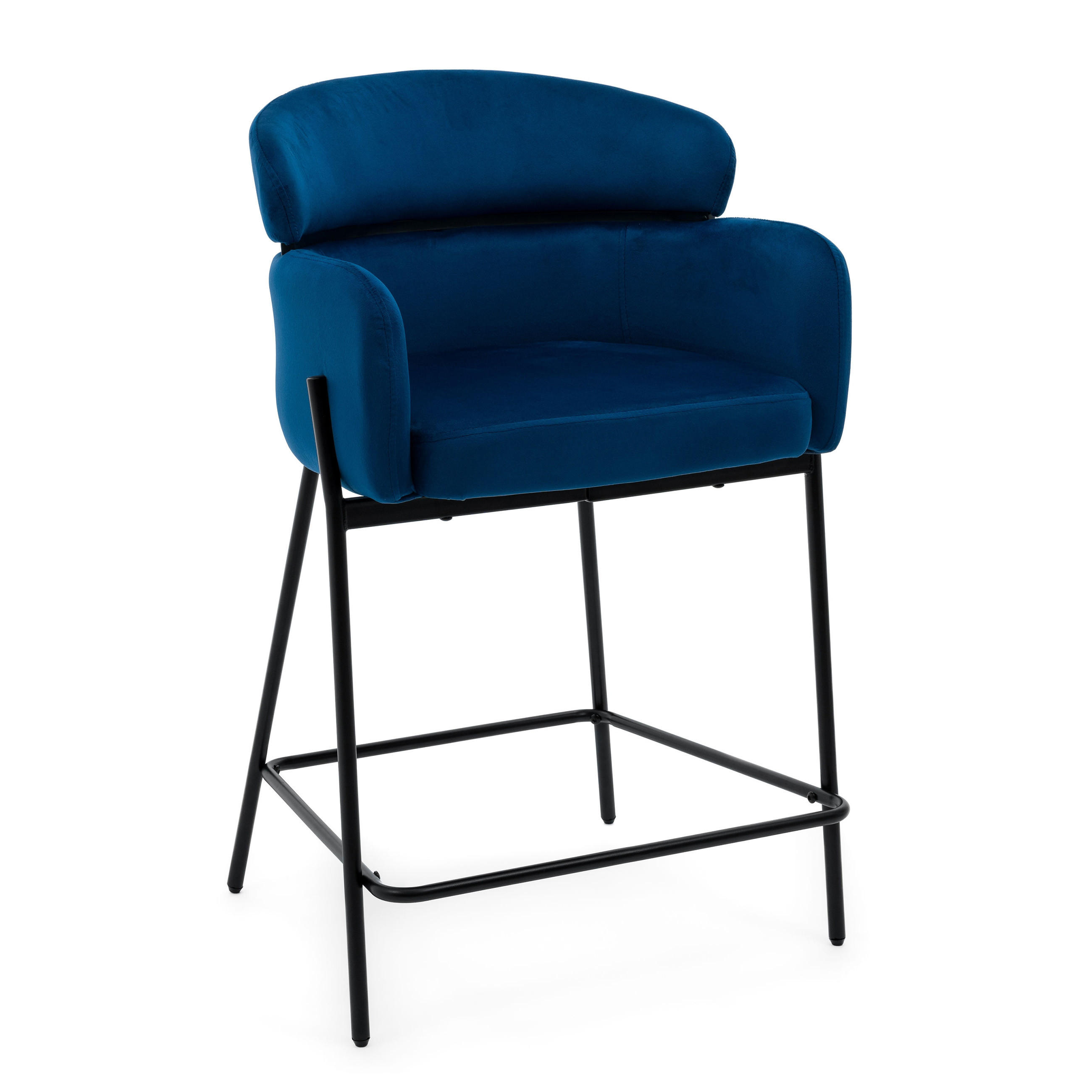 BARHOCKER BOLZANO gepolsterter mit Steppung - dunkelblau - Samt Velour - Blau/Schwarz, Textil/Metall (60/99/55cm) - NEW HOME