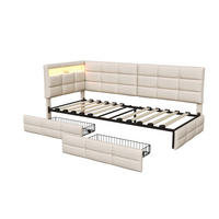 POLSTERBETT 90x200cm Tagesbett mit LED-Beleuchtung und Schublade Leinen Beige - Beige, Textil (90/200cm) - DELFA