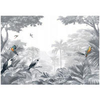 FOTOTAPETE Dschungel Papageien Grau 350x250 cm - Multicolor, Papier (350/250cm) - Wallarena