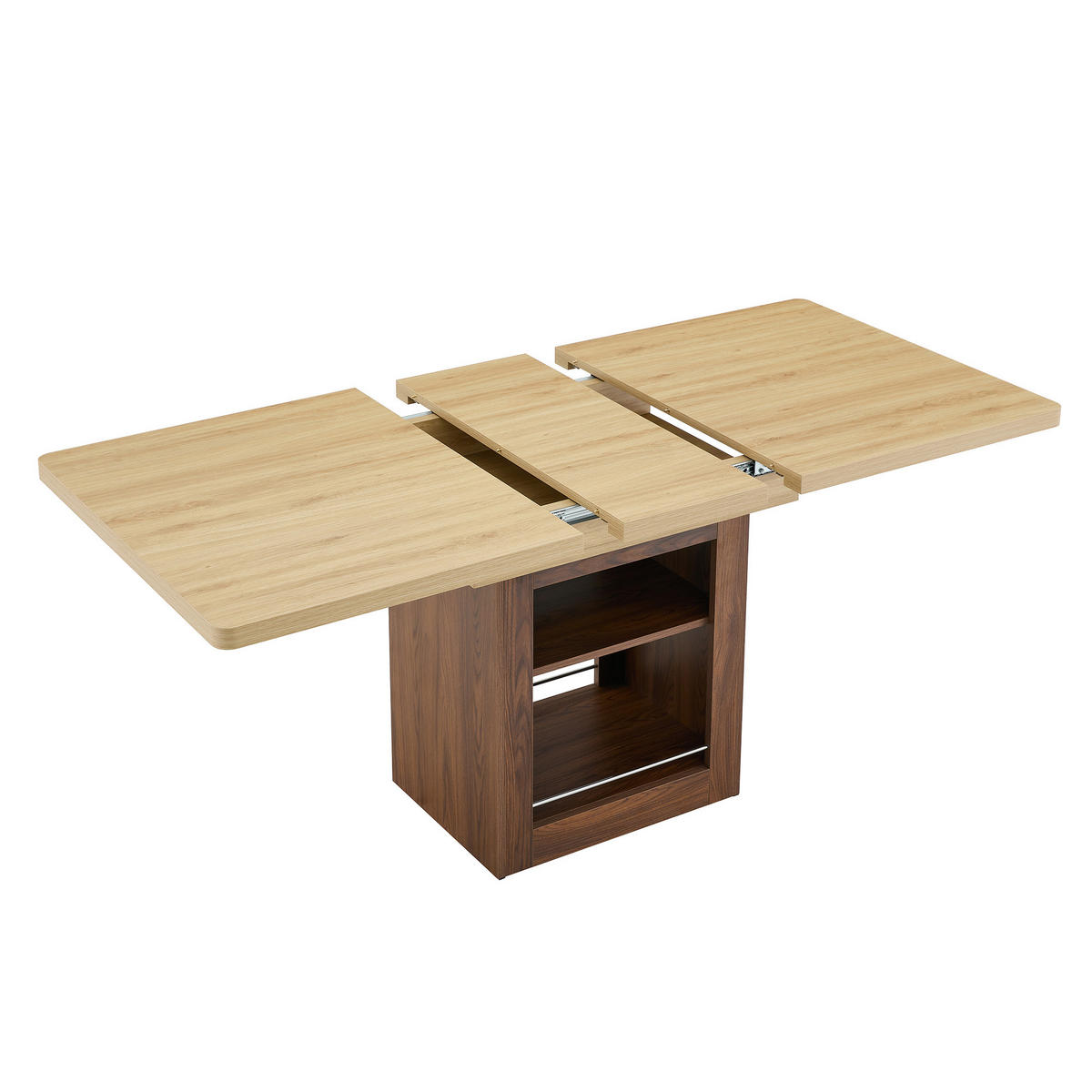 ESSTISCH ausziehbarer Naturholz + Walnuss mit Stauraum und integrierten Fächern 130-160/80/75.5 cm - Naturfarben, Holz (80/160/75.5cm) - Oxeza