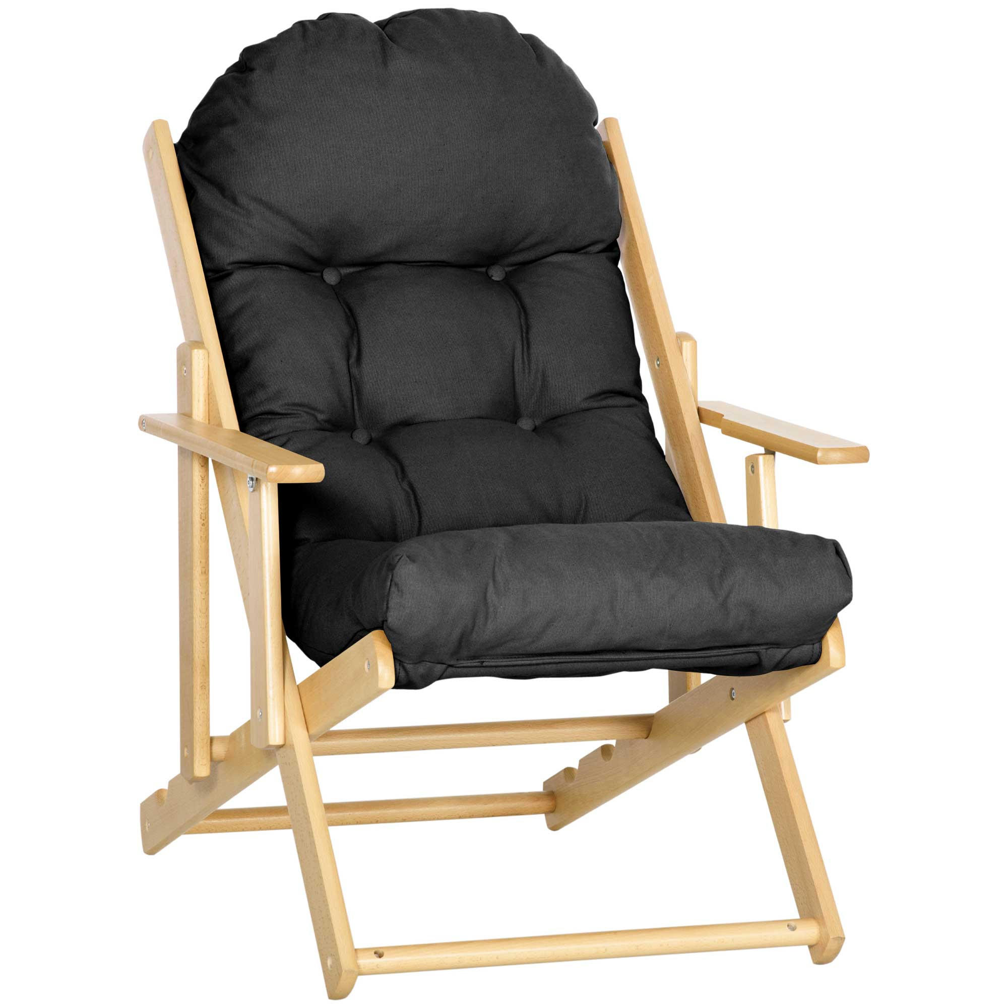 KLAPPSTUHL DE-13267 3-fach verstellbar & dickes Polster - Schwarz, Holz (89/96/71cm) - ComfortXL