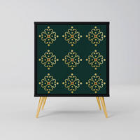 SIDEBOARD ROYAL MEDALLION, Schwarz, 57,5x42x75,5 cm, Goldfarbene Metallfüße - Goldfarben/Multicolor, Holzwerkstoff/Metall (57.5/75.5/42cm) - SpaceRebels