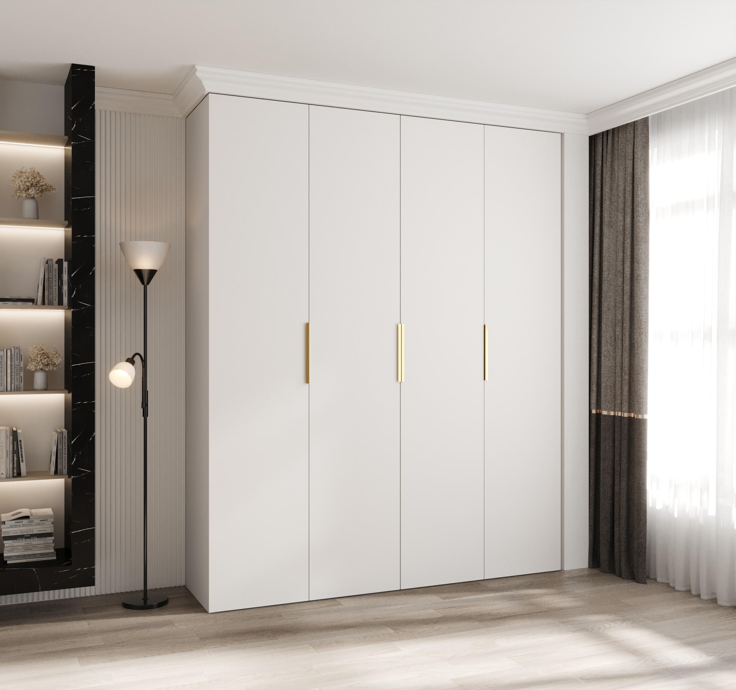 DREHTÜRENSCHRANK 245,5/200/40 4-türig - Goldfarben/Weiß, Holz/Metall (200/245.5/40cm) - Abiks Möbel