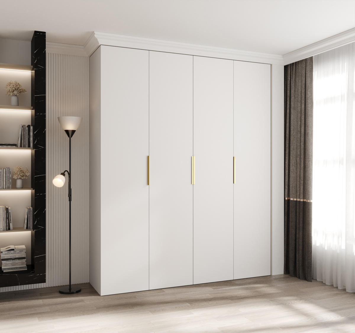 DREHTÜRENSCHRANK 245,5/200/40 4-türig - Goldfarben/Weiß, Holz/Metall (200/245.5/40cm) - Abiks Möbel