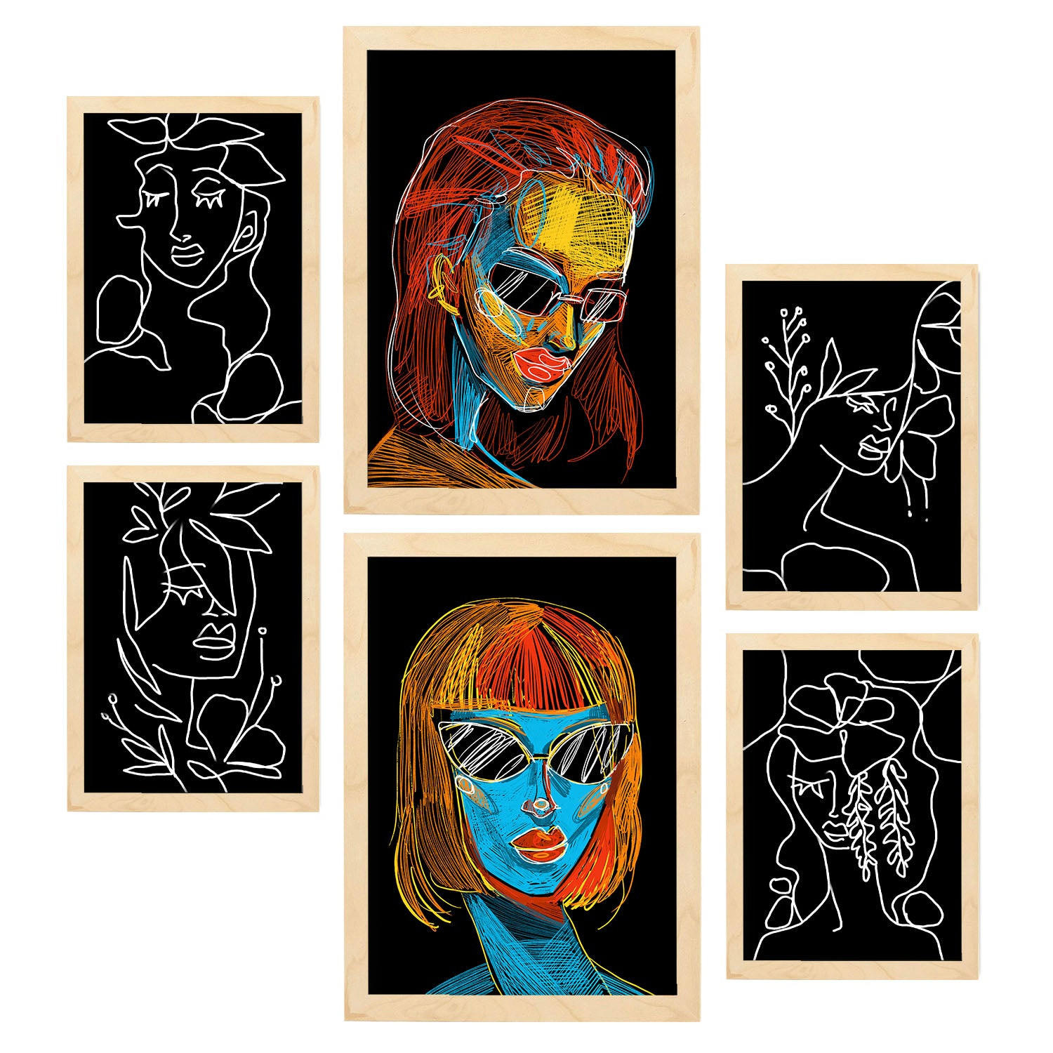 POSTER Set Mit 6 Schönheitstöne 1 In Weibliche Zusammenfassung Ästhetische Dekorative Gemälde Für Ihr Zuhause A3 & A4 Rahmen Aus Hellem Holz - Beige, Papier (29/3cm) - Nacnic