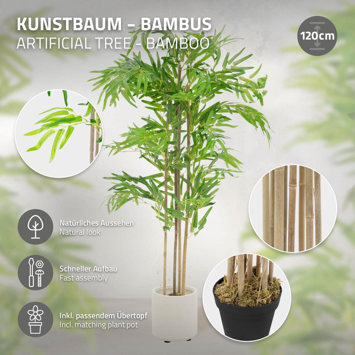 KUNSTPFLANZE Bambus - Anthrazit/Grün, Holz/Kunststoff (120cm) - ML-DESIGN