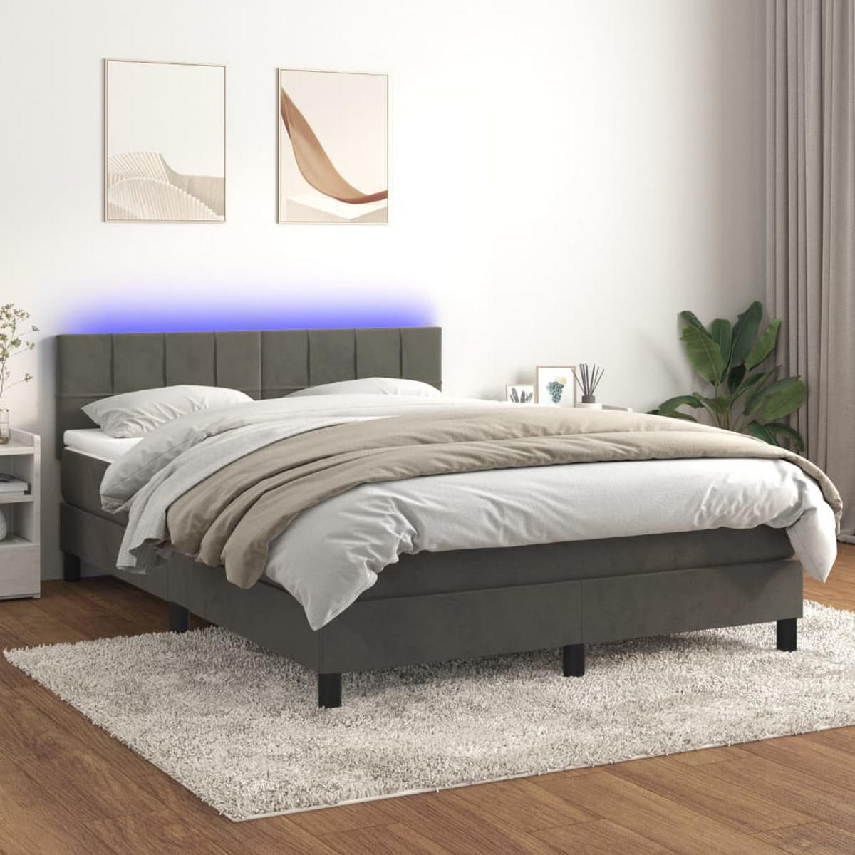 BOXSPRINGBETT MIT MATRATZE & LED DUNKELGRAU 140X200 CM SAMT - Dunkelgrau, Textil - vidaXL