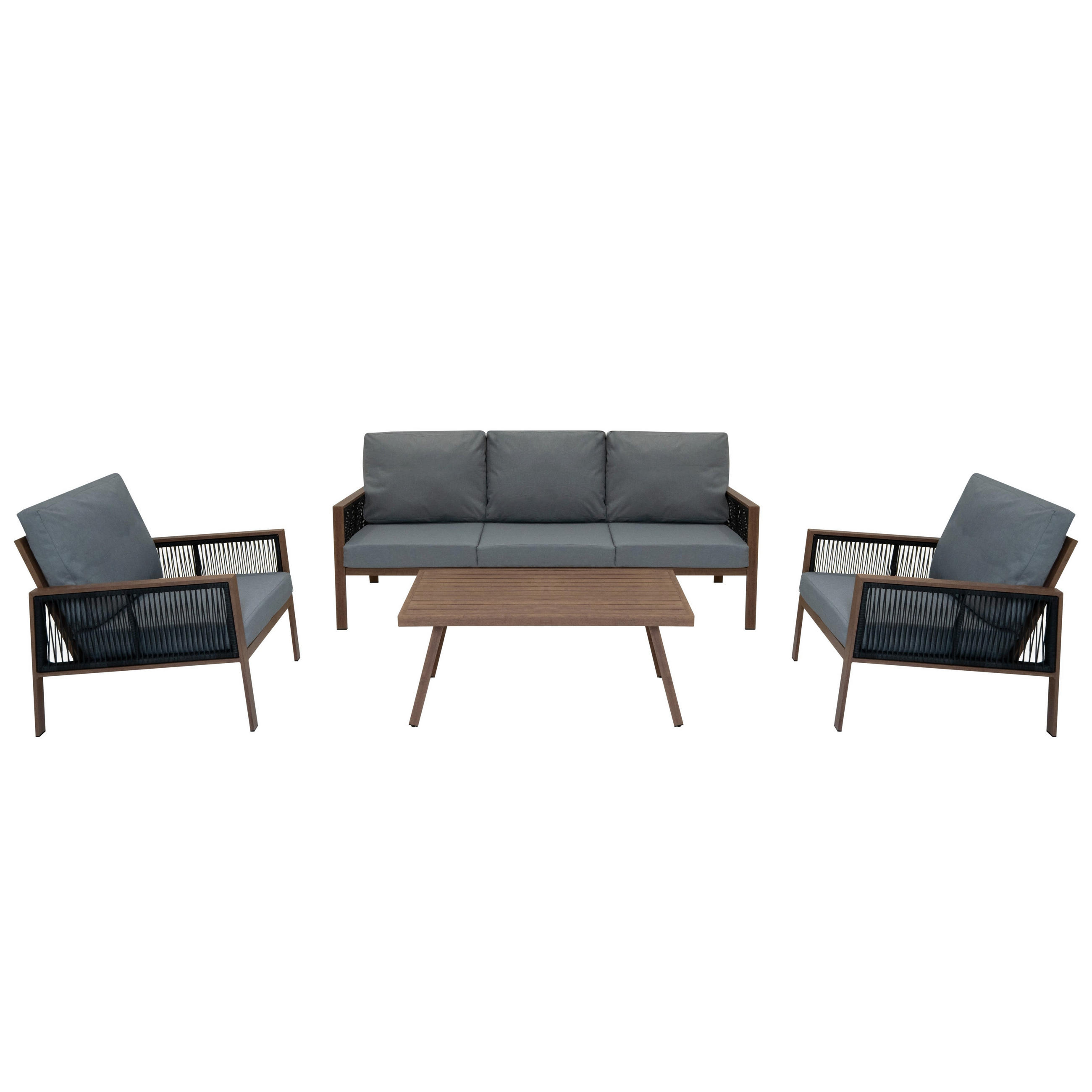 SOFAGARNITUR 4-teilige Aluminium Holz - Braun, Metall