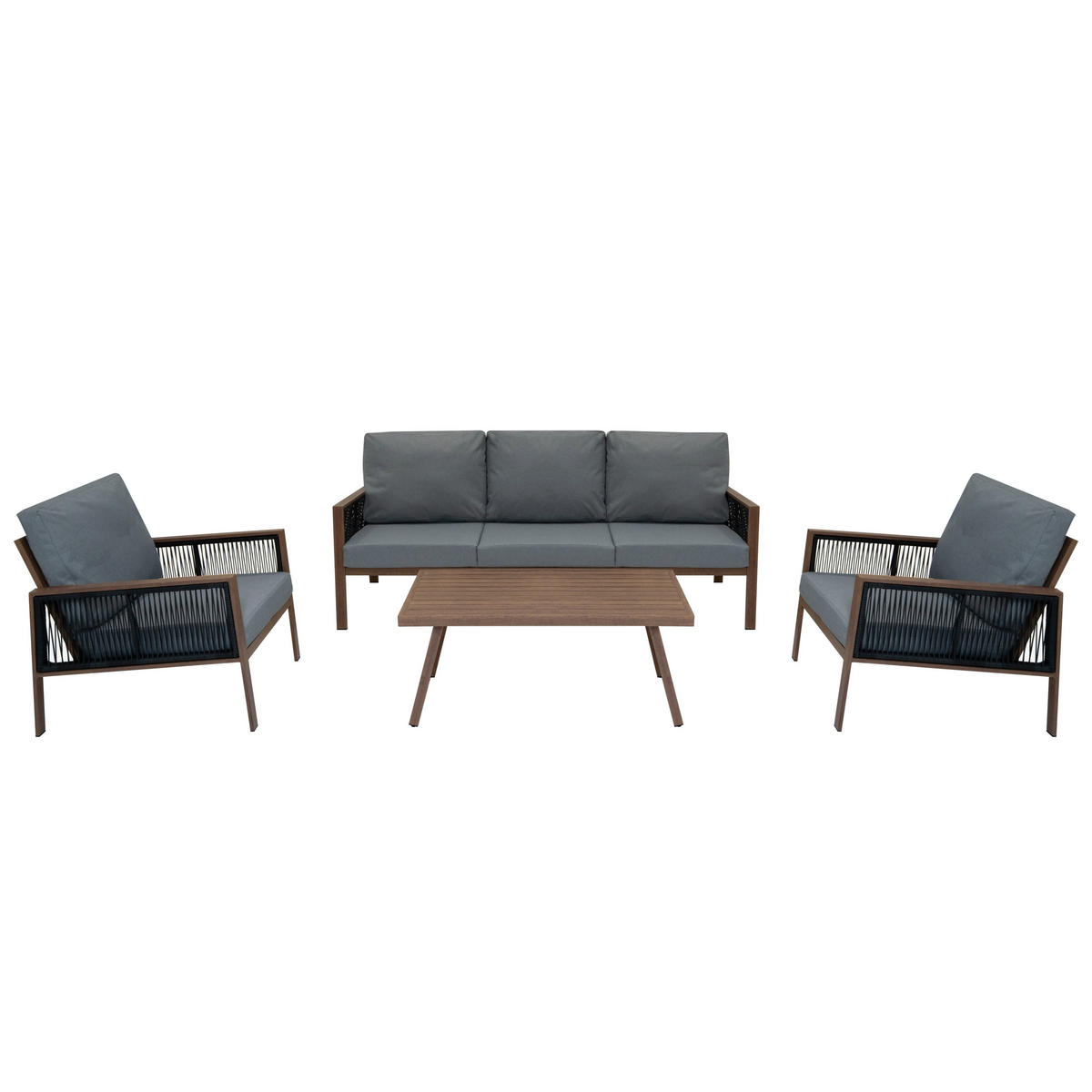 SOFAGARNITUR 4-teilige Aluminium Holz - Braun, Metall