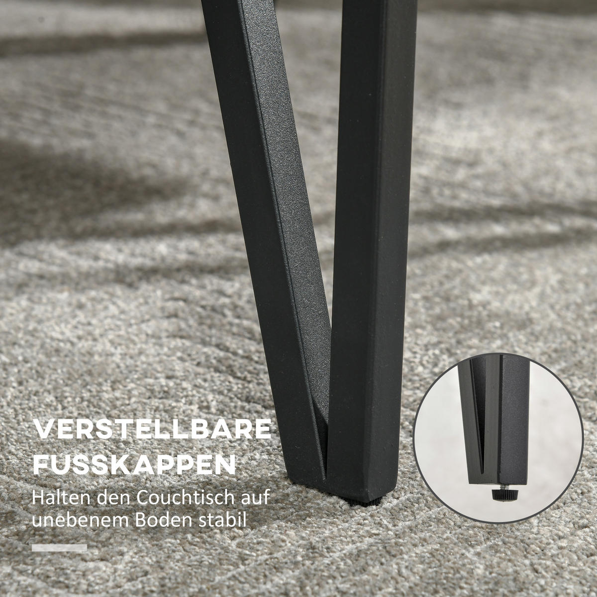 COUCHTISCH Beistelltisch Kaffeetisch mit verstellbaren Fußstützen Sofatisch - Naturfarben, Kunststoff (105/60/42cm) - HOMCOM