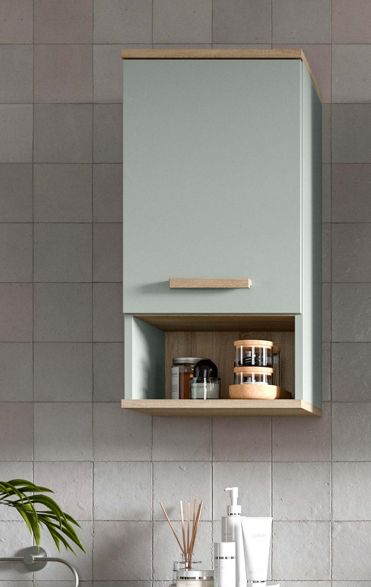 HÄNGESCHRANK grün, Eiche 34 x 68 cm, Badschrank hängend skandinavisch - Eichefarben/Grün, Holzwerkstoff (34/68/28cm) - Inn.Furn