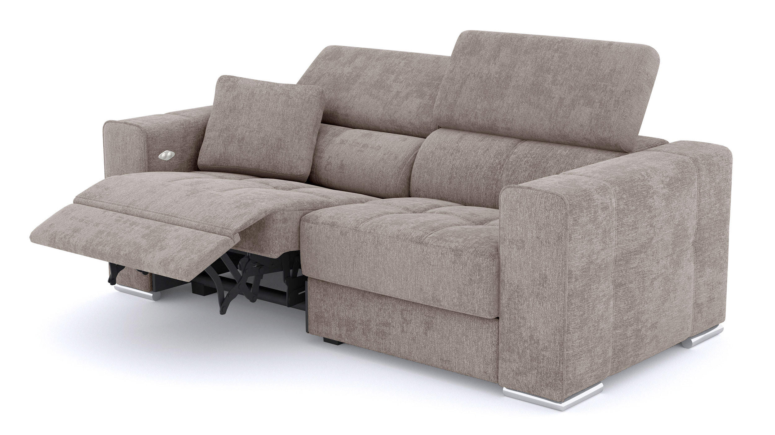 SOFA QUARTZ 3-Sitzer mit 1 Relaxfunktion, beige - Beige/Silberfarben, Holzwerkstoff/Textil (204/80/102cm) - Courtois Laville