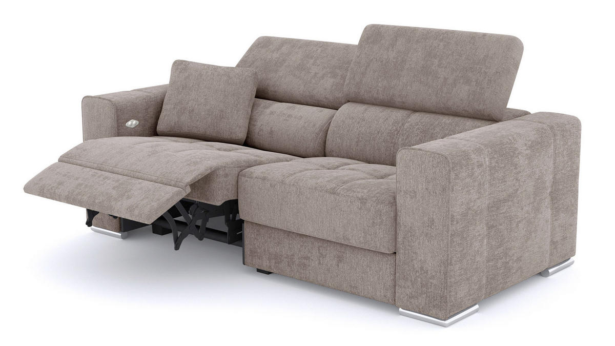 SOFA QUARTZ 3-Sitzer mit 1 Relaxfunktion, beige - Beige/Silberfarben, Holzwerkstoff/Textil (204/80/102cm) - Courtois Laville