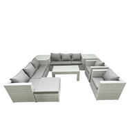 GARTENSOFA hohe Rückenlehne Polyrattan Hellgrau-Mix 9-Sitzer - Hellgrau/Grau, Glas/Kunststoff - Fimous
