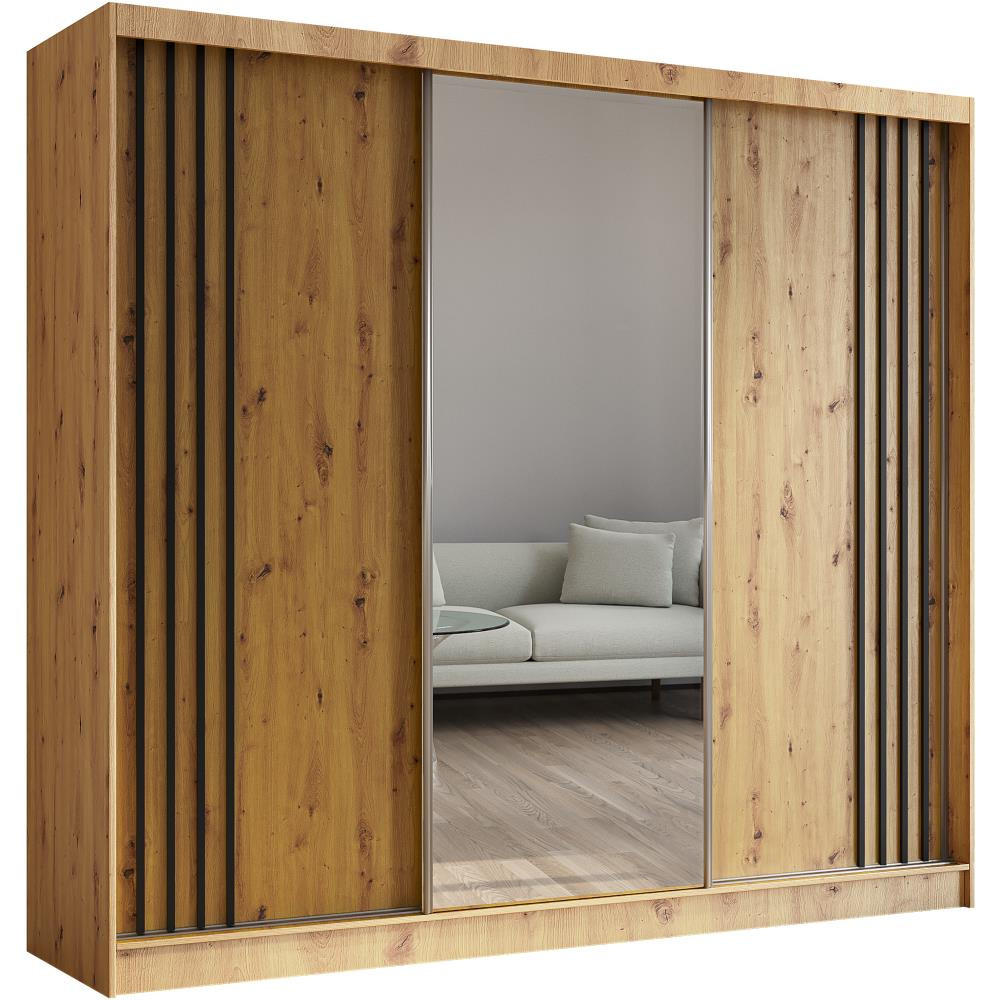 SCHWEBETÜRENSCHRANK Nela 240/216/61 eiche Artisan mit Schubladen - Schwarz/Eiche Artisan, Holzwerkstoff (240/216/61cm) - Beautysofa