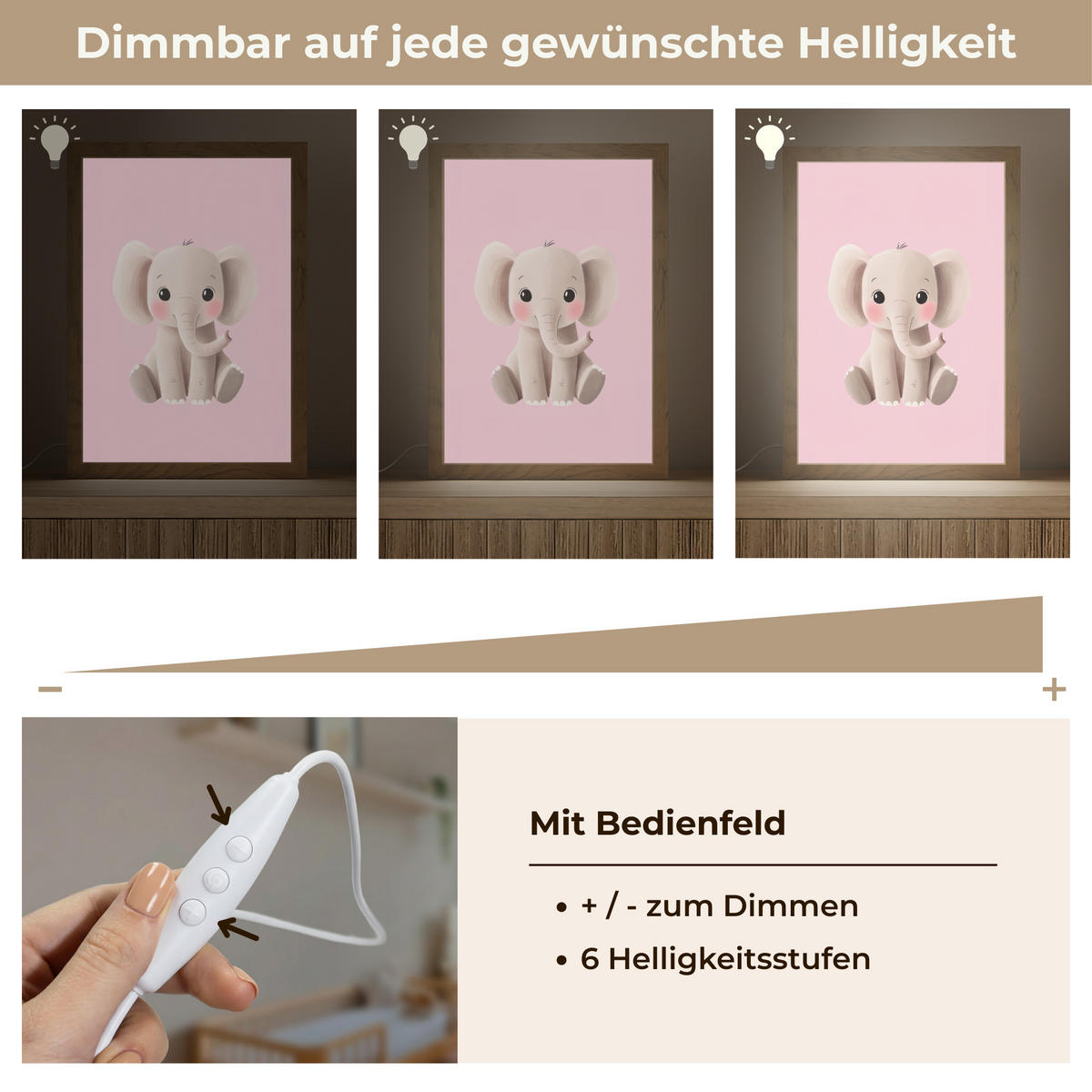 NACHTTISCHLAMPE Elefant - Baby - Rosa - Cartoon 20x30 cm - Rosa, Holzwerkstoff (8/20/30cm)