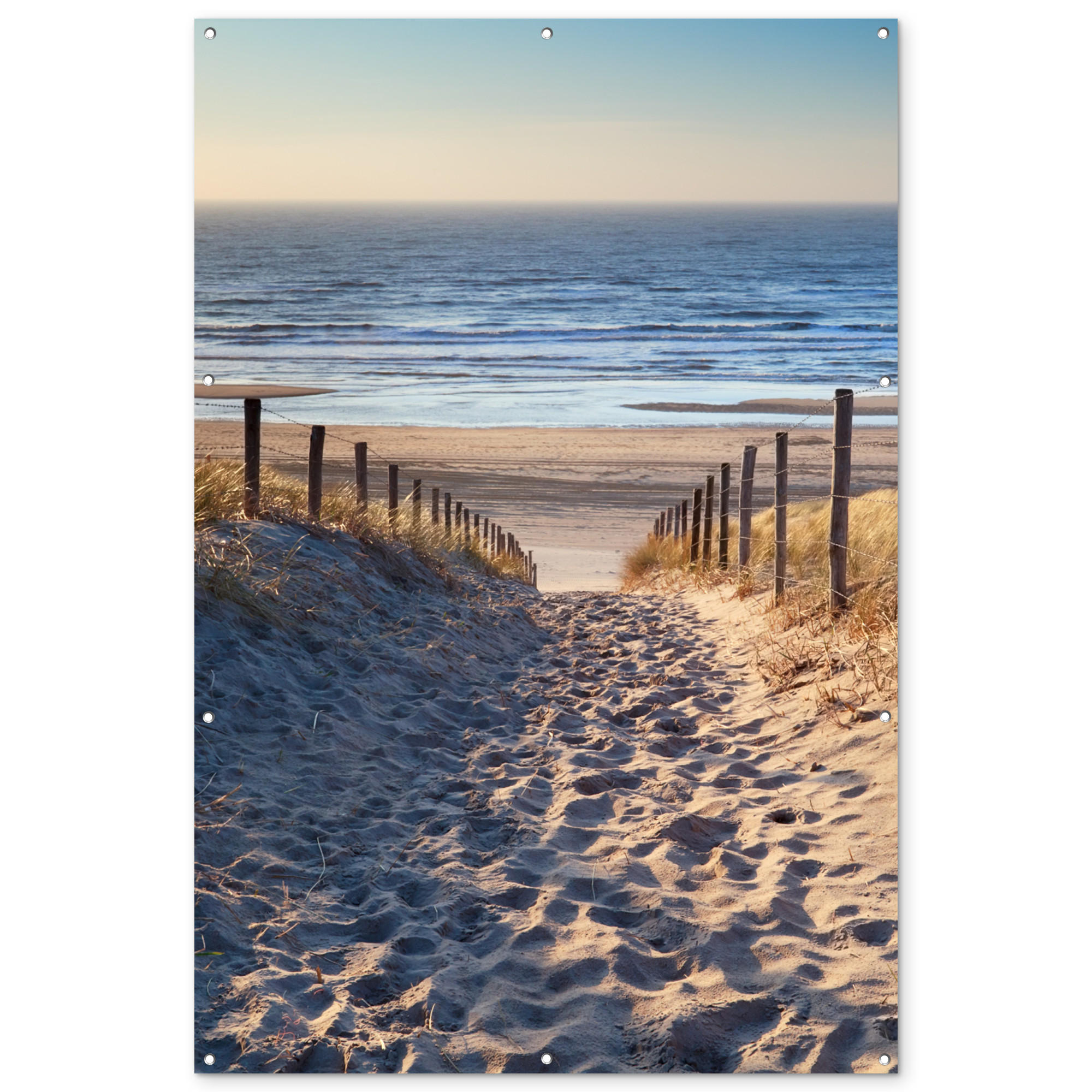 GARTENPOSTER Strand - Meer - Niederlande - Dünen - Sonne 120x180 cm - Sandfarben, Kunststoff (120/180/0.2cm) - OnlyWow