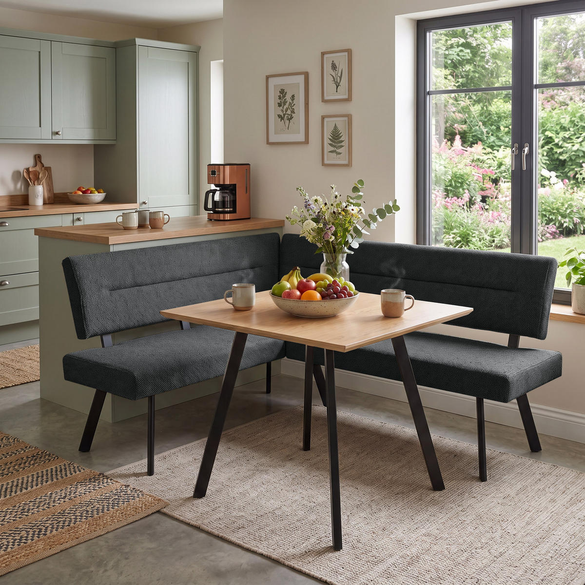 ECKBANK Zerra 192x153 cm, mit Metallbeinen, Curio-Stoff, Anthrazit - Anthrazit/Schwarz, Metall (192/153cm) - Beautysofa