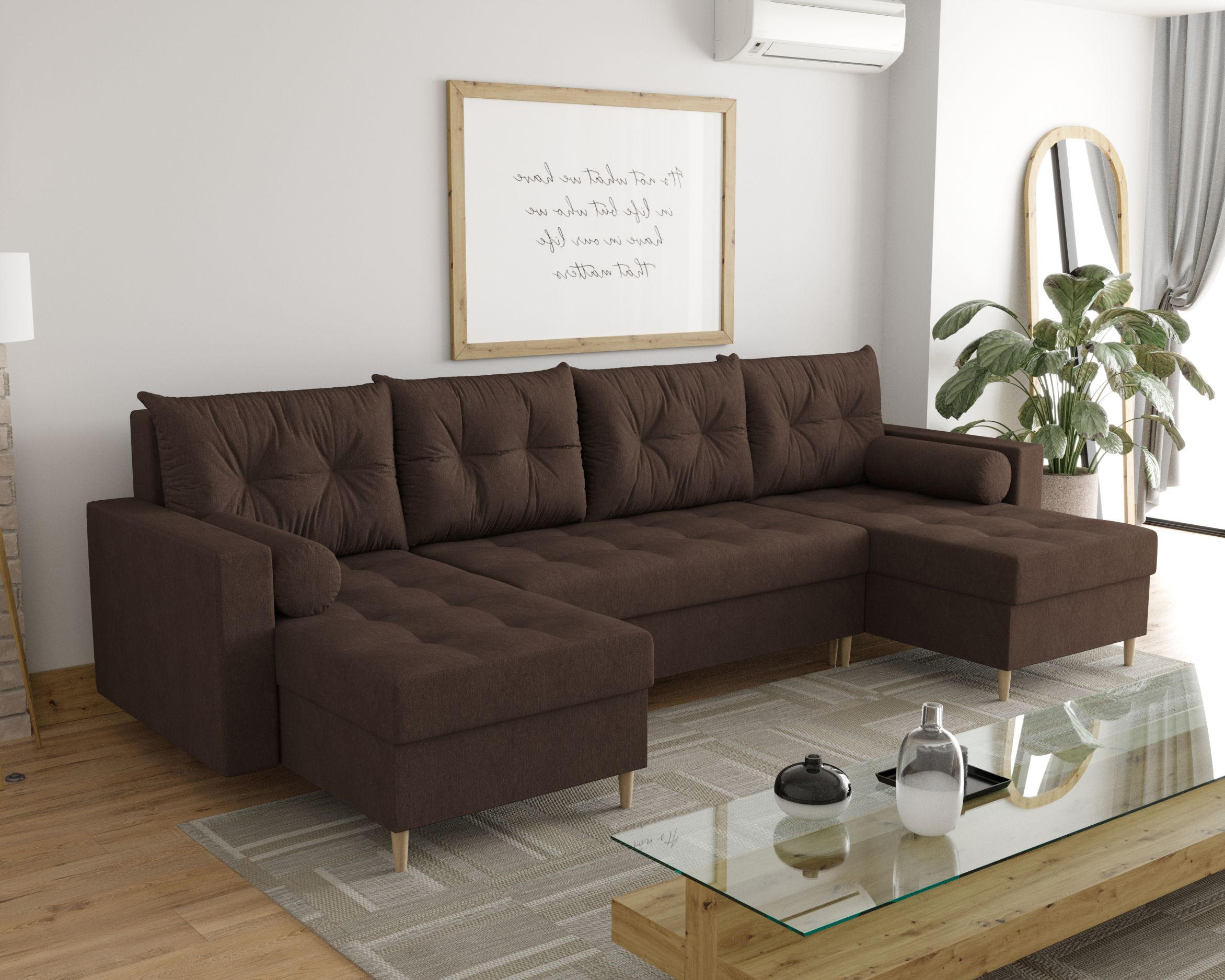 ECKSOFA SKANDI U Cosmic 800 mit Schlaffunktion - Braun, Textil (300/88/145cm) - Bedante
