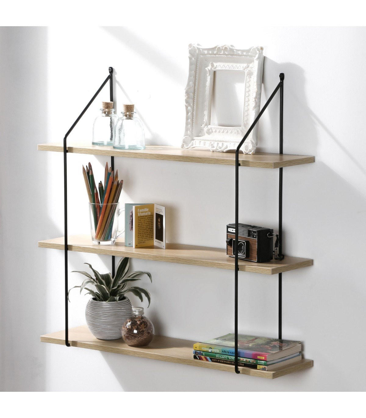 WANDREGAL 3 Ebenen Holzdekor L60 cm - Eichefarben, Holzwerkstoff (15/60/60cm) - Calicosy