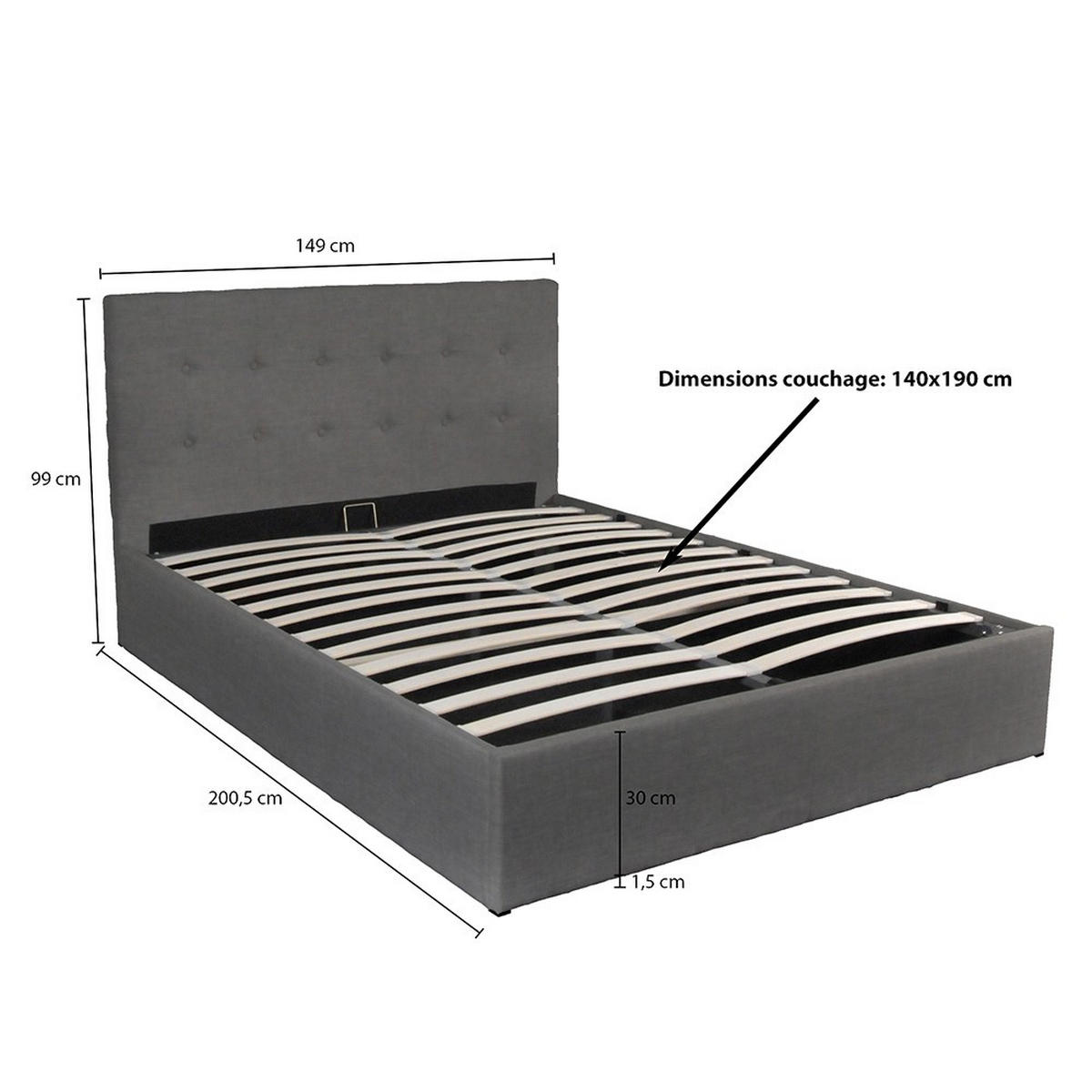BETTKASTEN PARMA / Bettkasten 140x190 - Dunkelgrau - Grau, Holzwerkstoff (140/190cm) - Weber Industries