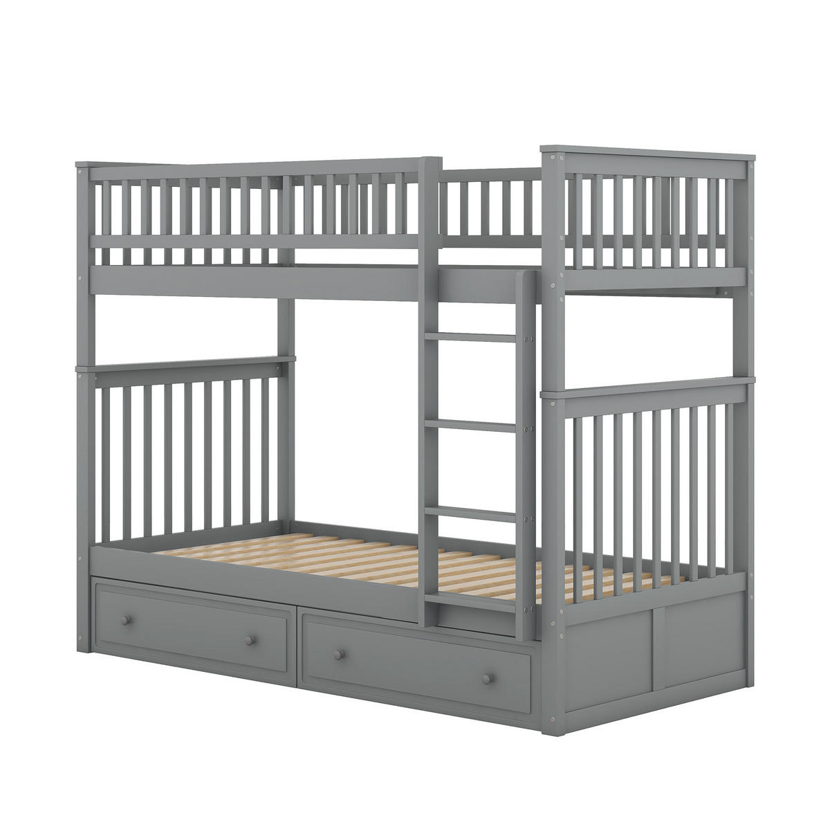 ETAGENBETT aus Kiefernholz und MDF 90x200 cm Grau mit 2 Schubladen, umbaubar zu 2 Tagesbetten - Grau, Holzwerkstoff (90/200cm) - IVMEU