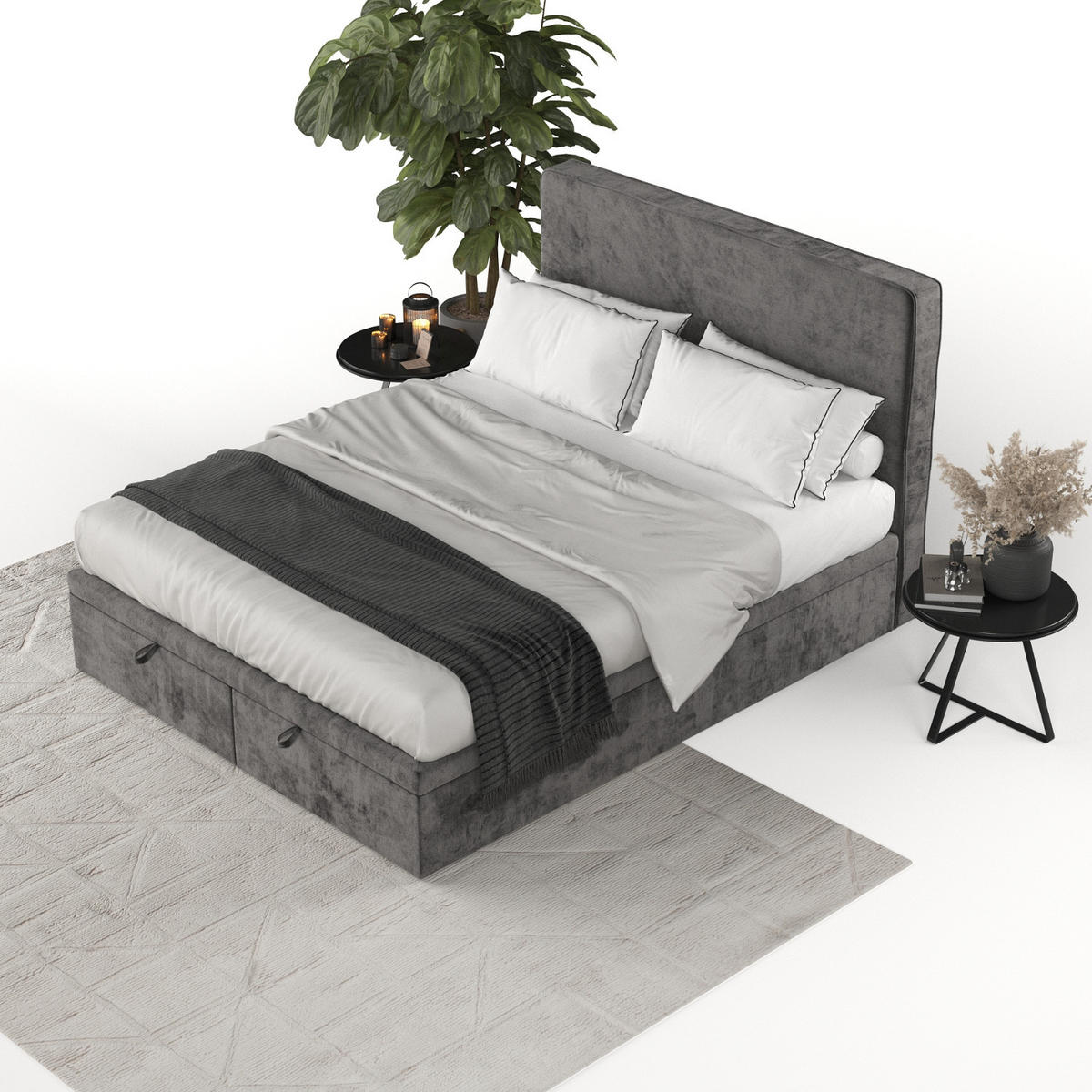 POLSTERBETT Hush mit Stauraum 180/200 cm Stahl im Lotta Stoff - Schwarz/Graphitfarben, Holz/Holzwerkstoff (180/200cm) - AltaBeds
