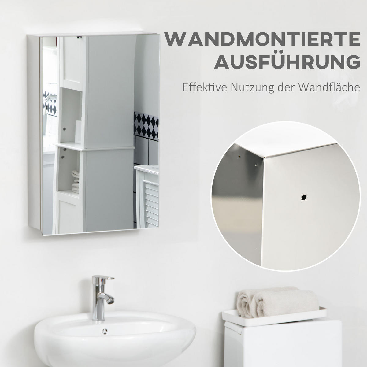 SPIEGELSCHRANK mit 3 Ebenen, für Badezimmer, Schlafzimmer, Edelstahl, Silber - Silberfarben, Glas (12/60/39cm) - Kleankin