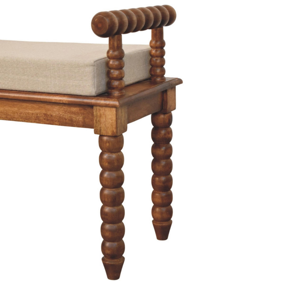 SITZBANK mit Amber-Eichen-Finish, Sitz mit Leinenbezug in Schlammton, braun - Braun, Holz (100/60/35cm) - Artisan Furniture