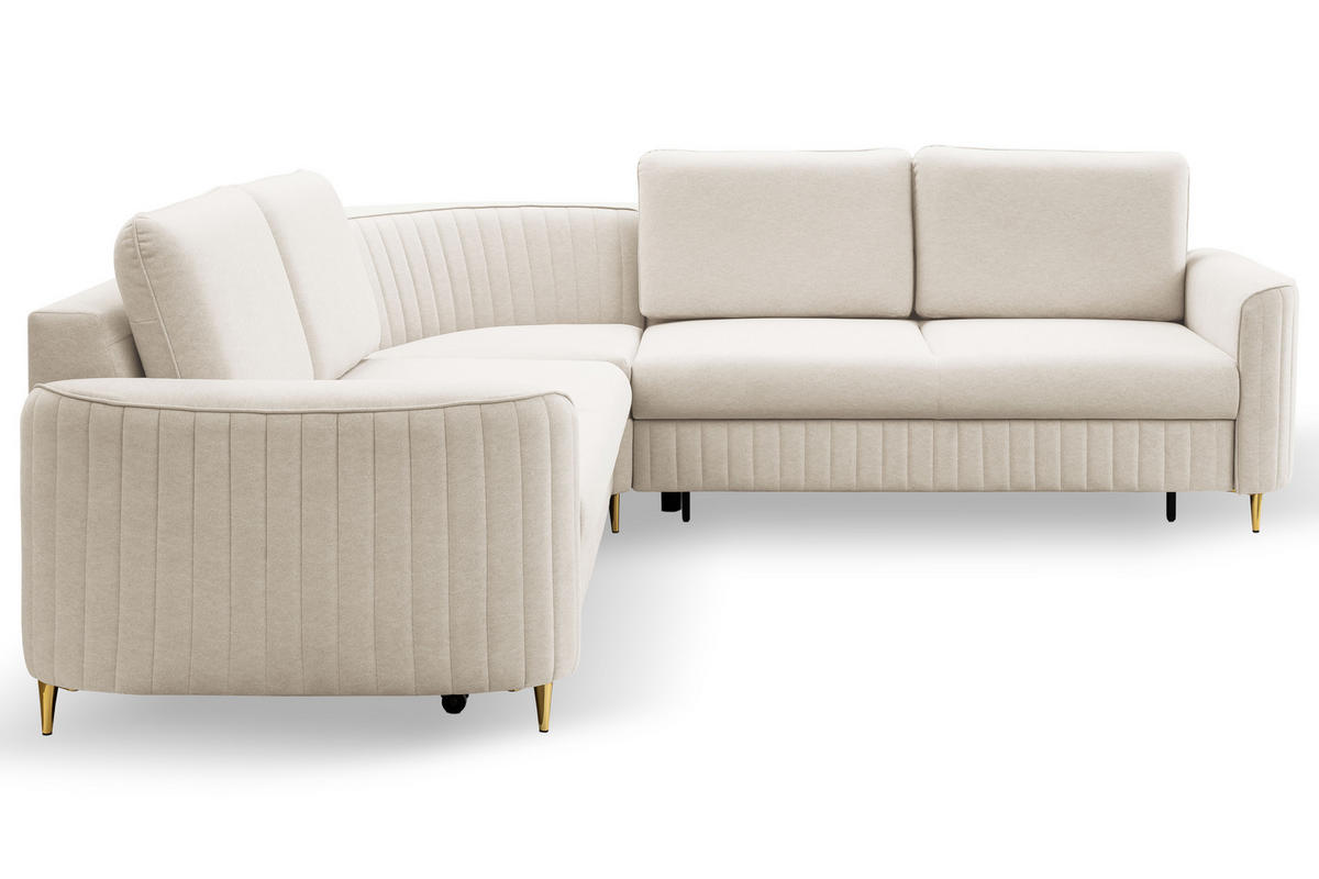 ECKSOFA LAREN, modernes Schlafsofa mit Stauraum, Plastikfüße, L-förmig, lose Rückenkissen freistehend, RECHTS 252x251x85 cm Cream - Creme, Holz/Textil (252/251cm) - DomoHome