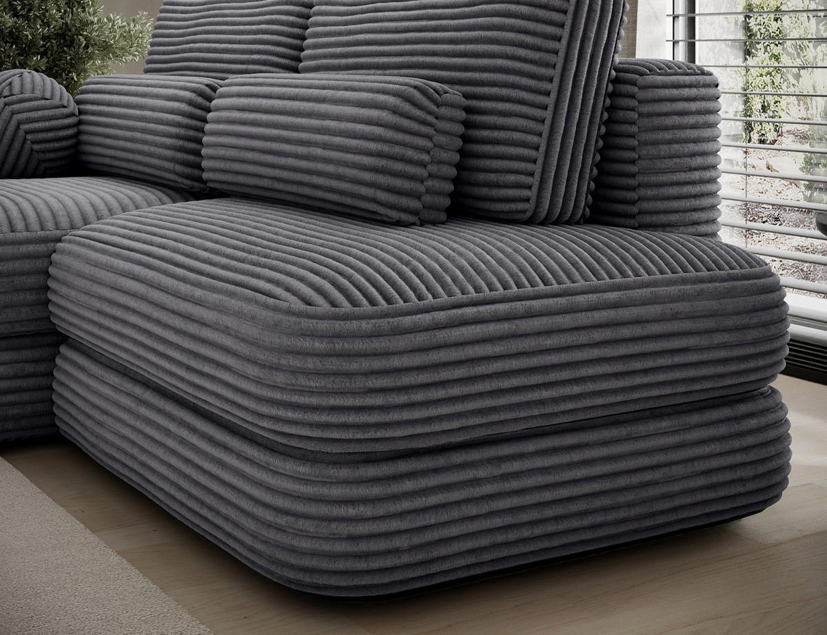 ECKSOFA RIPELI L-Form mit Schlaffunktion & Bettkasten – Modernes 3-Sitzer Sofa, Wellenfederung, 217 × 175 cm - Schwarz/Grau, Kunststoff (217/175cm) - Wohnideebilder