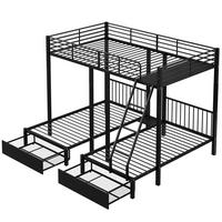 ETAGENBETT 140/200 cm & 2x 90/200 cm aus Metall mit Schubladen, teilbar - Schwarz, Metall (140/200cm) - BEAOK