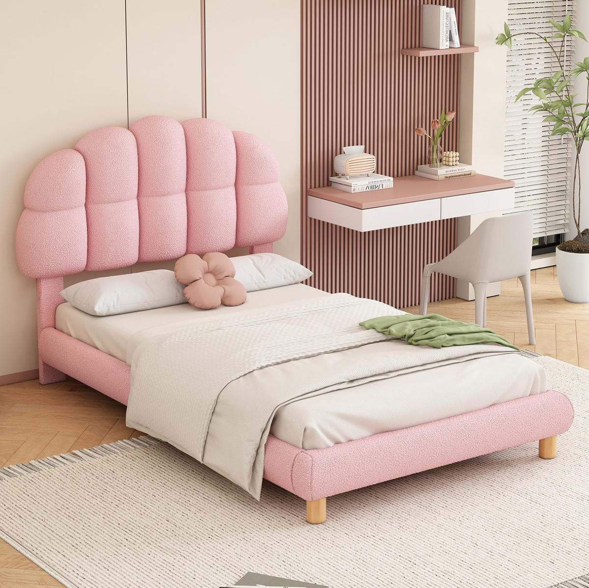 POLSTERBETT 90/200 cm Rosa aus Boucle mit Holzlattenrost - Rosa, Textil (90/200cm) - OKMYHOME