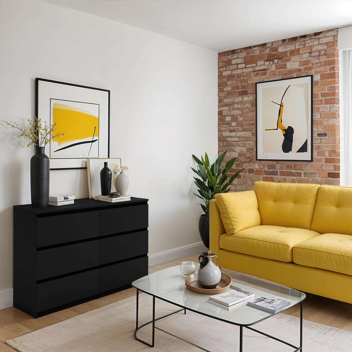 KOMMODE mit 6 Schubladen 120 cm holz schwarz - Schwarz, Holzwerkstoff (120/76/35cm) - EMIX24