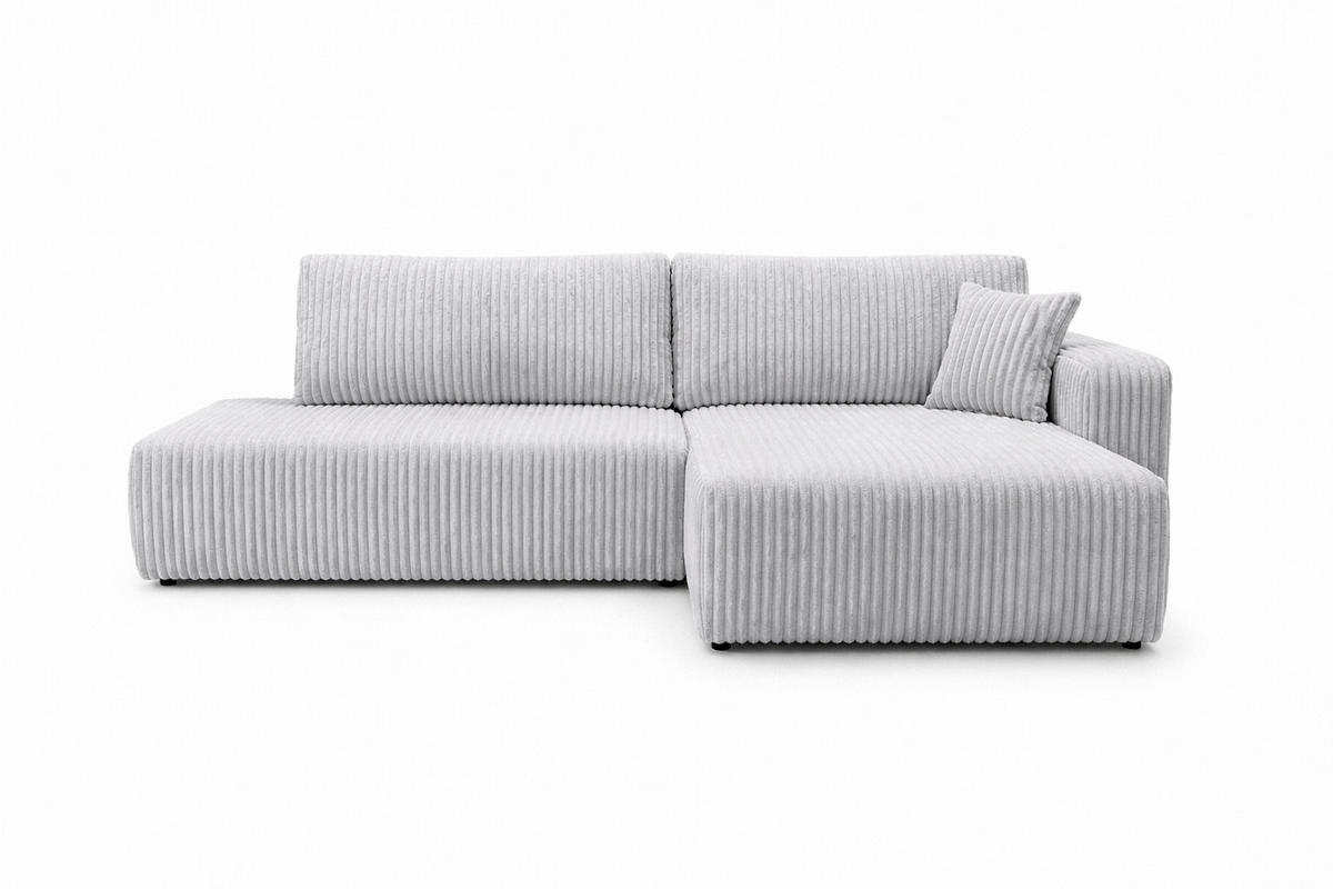 ECKSOFA Mit Schlaffunktion Und Bettkasten, Cordstoff Tilia, Grau, Rechts, OPEN XL - Grau, Holz (262/145cm) - Kaiser Möbel