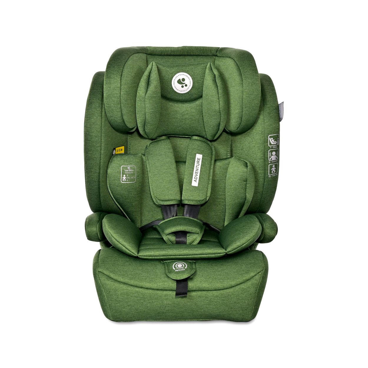 KINDERSITZ i-Size Adventure grün (76-150 cm) Kopfstütze verstellbar bis 36 kg - Grün, Kunststoff (46/78/40cm) - Lorelli