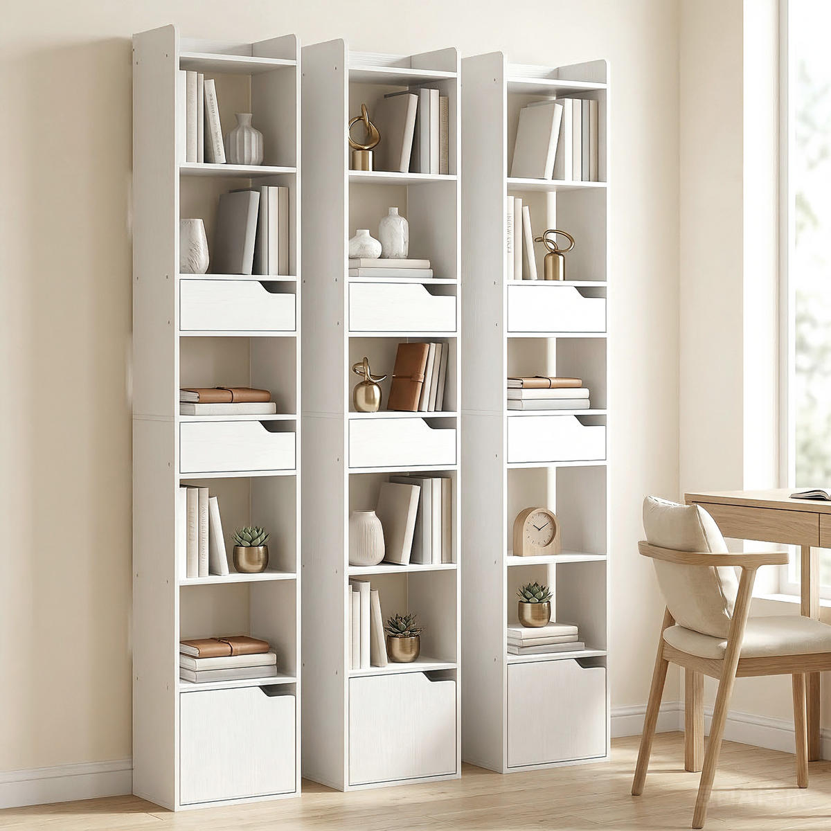 AKTENREGAL DE-14518 schmal mit Tür und 2 Schubladen Weiß - Weiß, Holzwerkstoff (24/181.5/32cm) - ComfortXL