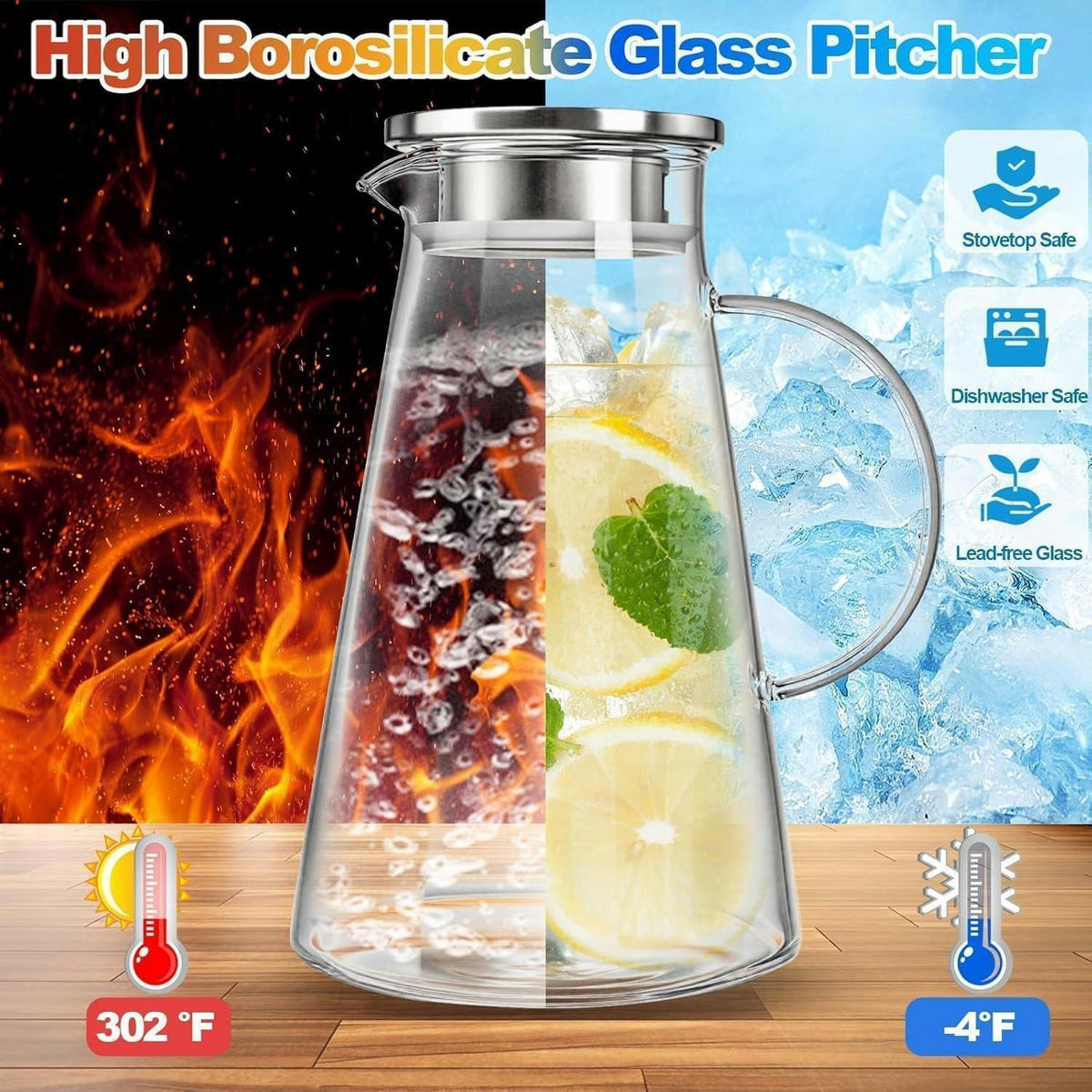 GLASKARAFFE 2 Liter mit Edelstahl Deckel - Multicolor, Glas (14.5/23cm)