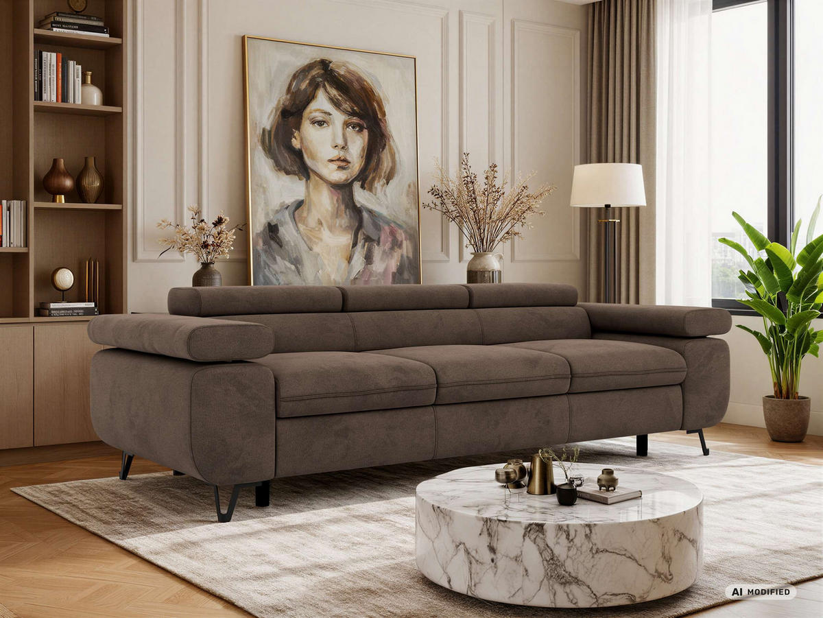 3-SITZER SOFA PETER - Braun Velvet - Schwarz/Braun, Textil/Metall (262/76/99cm) - MKS