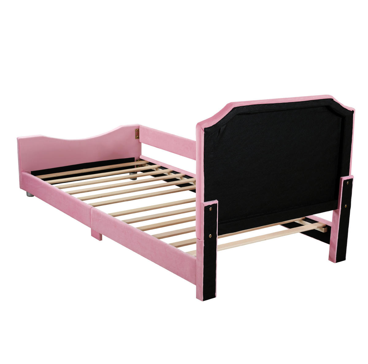 KINDERBETT 90/200 cm aus Holz mit Flanellbezug und Rückenlehne Rosa - Pink, Holz (90/200cm) - Modenvie