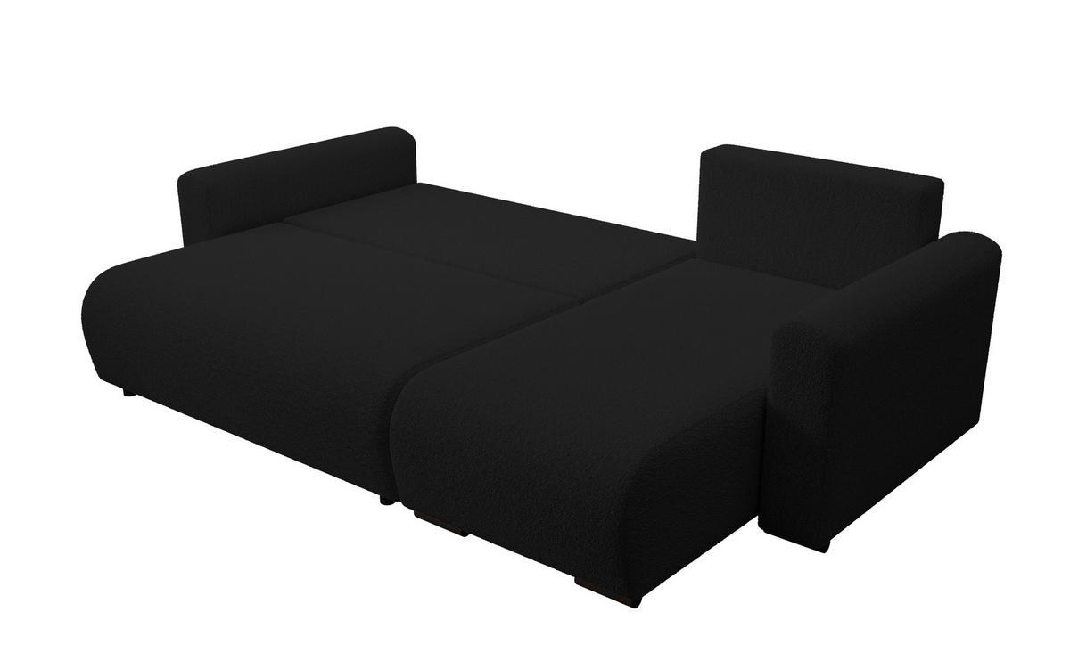 ECKSOFA DORA L, Eckcouch in L-Form mit Schlaffunktion und Bettkasten, Farbe: Schwarz, Bouclé-Stoff, Ottomane Rechts - Schwarz, Textil (240/143cm) - Storez24