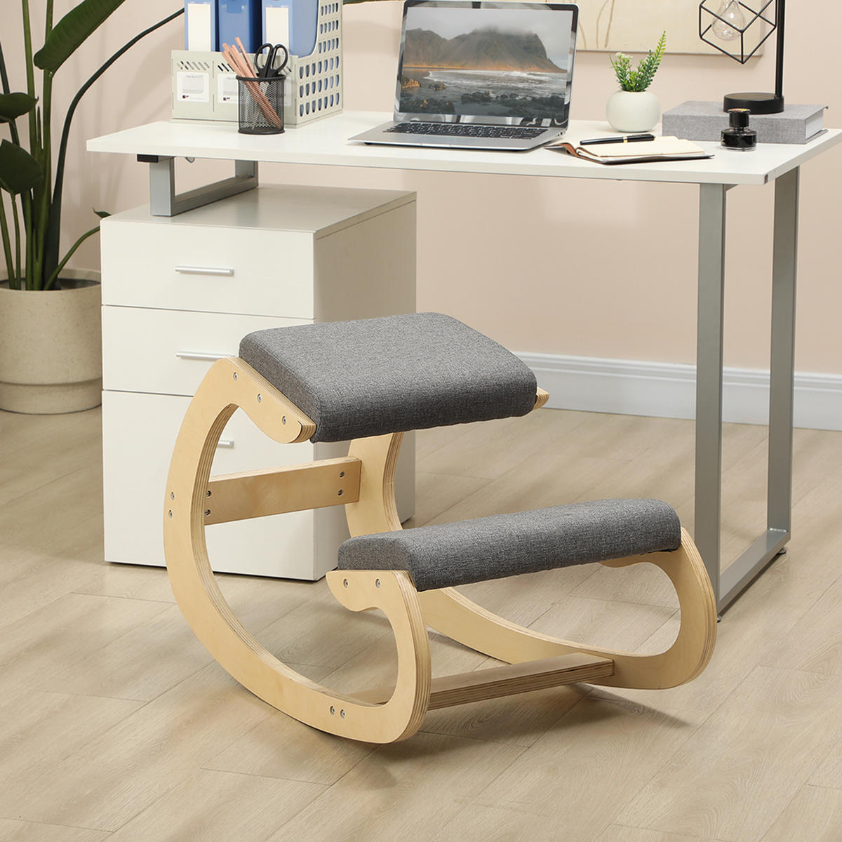 KNIESTUHL Ergonomisch, Kniestuhl aus Holz, Grau - Grau, Holz (54.5/54/85cm) - HOMCOM