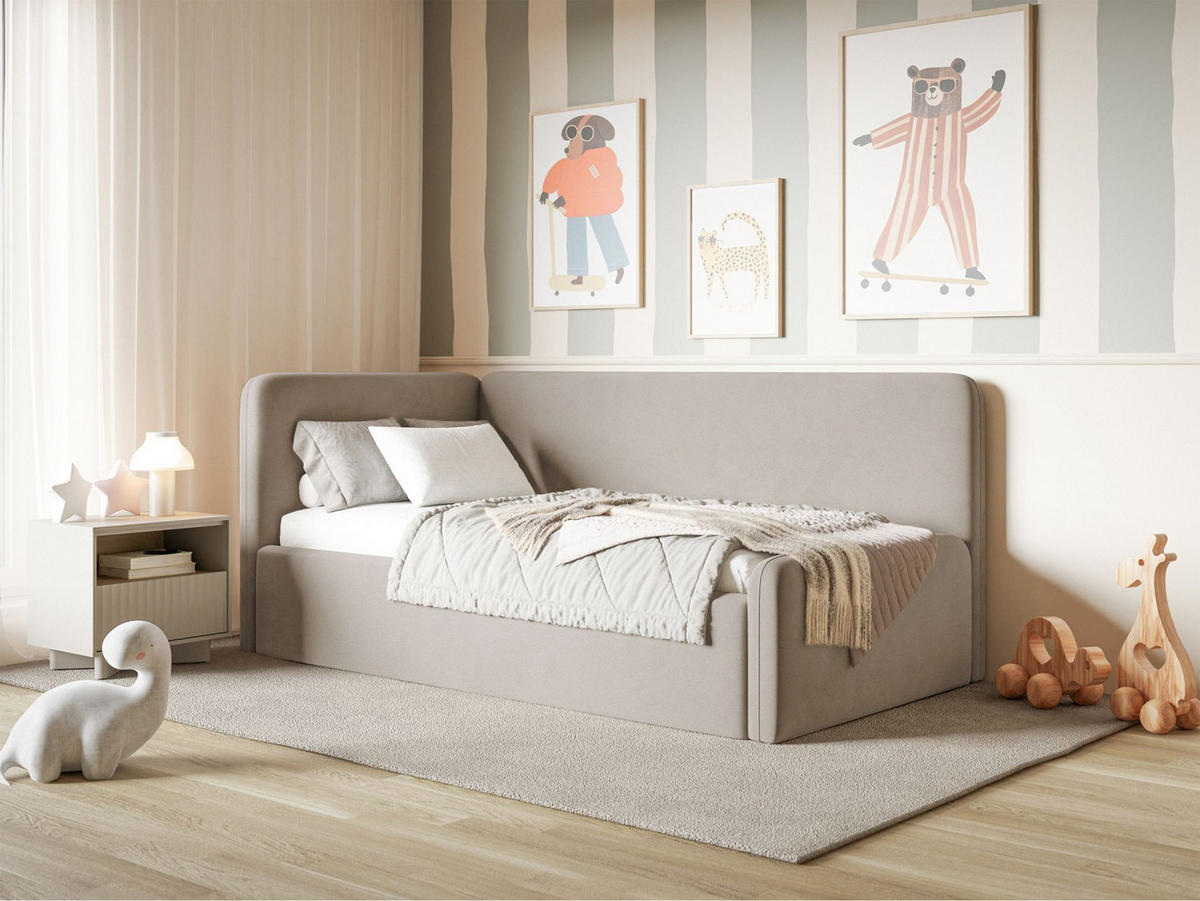 JUGENDBETT Fanko Samt Graubeige 90x200 cm - Taupe/Schwarz, Kunststoff/Textil (90/200cm) - Selsey
