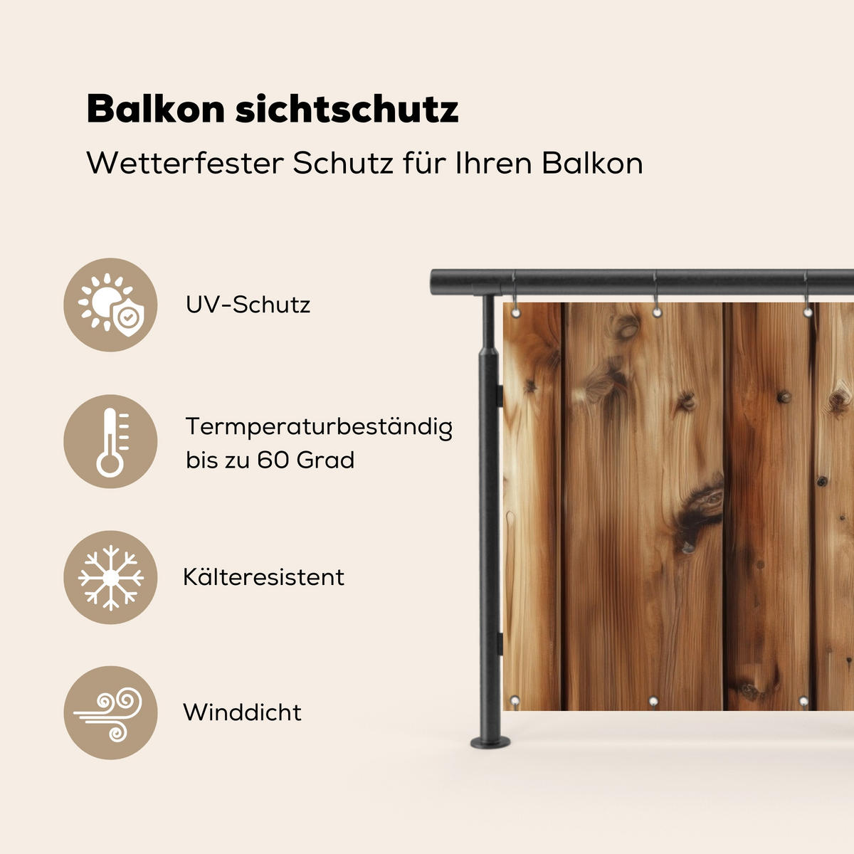 BALKON-SICHTSCHUTZ Holz - Regale - Braun - Buchefarben, Kunststoff (200/90cm) - MuchoWow