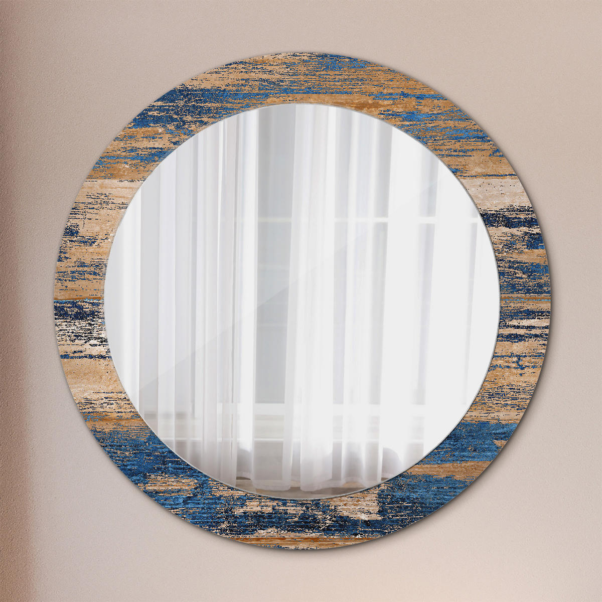 SPIEGEL Ø70 cm Rund mit Aufdruck - Blau, Glas (70/70/0.4cm) - TULUP