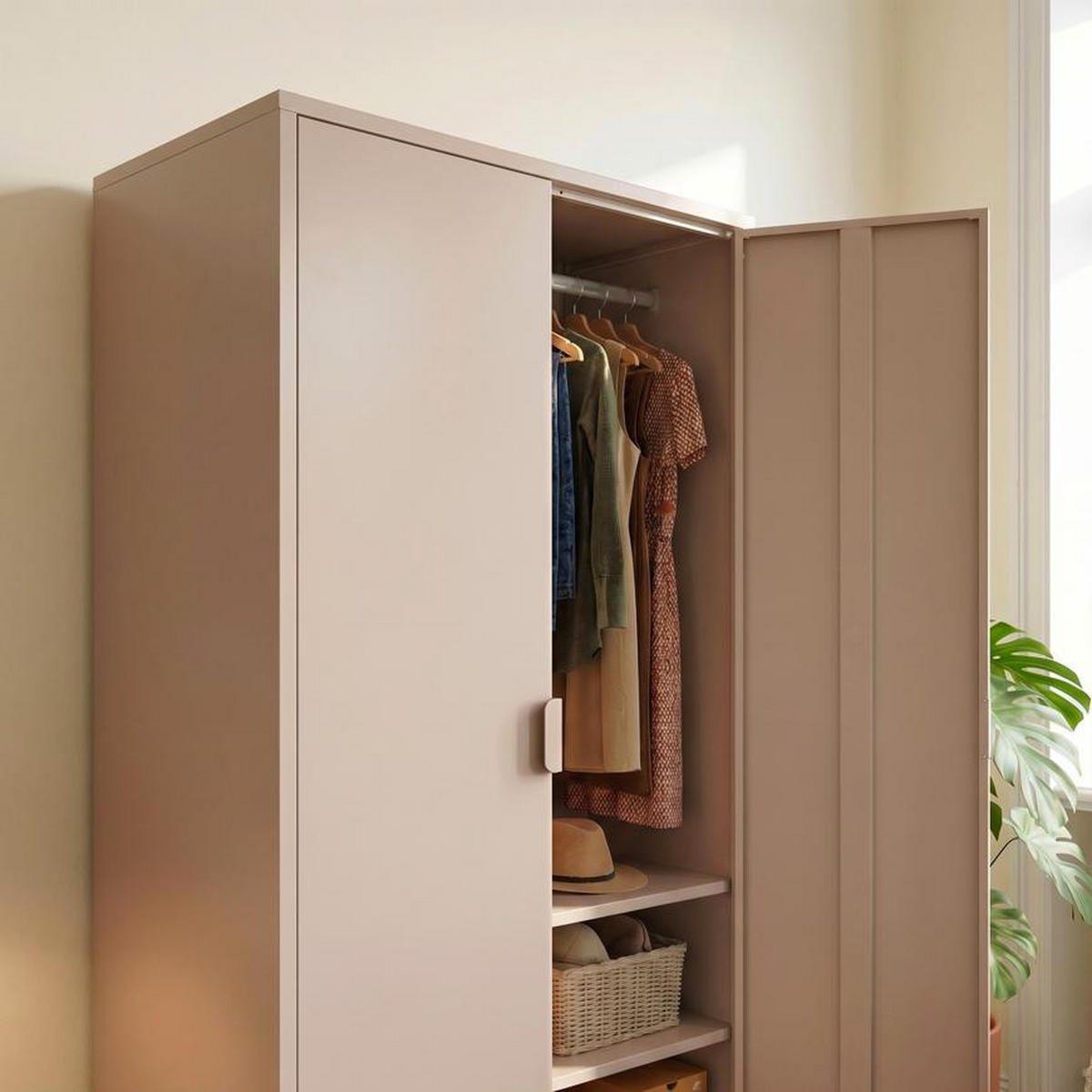 KLEIDERSCHRANK im Industrial-Design aus Metall H.170cm 2 Türen, 4 Ablagefächer, 2 Kleiderstangen Beige - Thea - Beige, Metall (80/170/45cm) - Sicaan