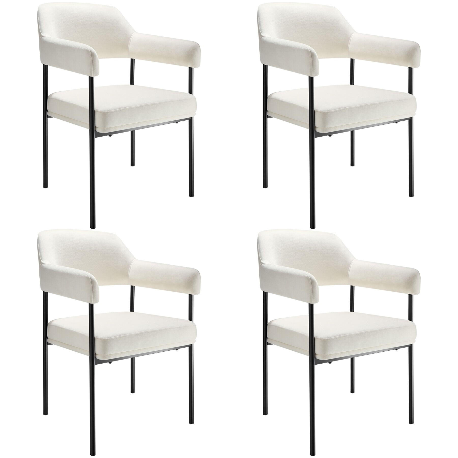 ARMLEHNSTUHL 4er Set Doé 58 x 62 x 85 cm Samtoptik off-white - Weiß/Samtahornfarben, Textil (58/85/62cm) - tectake