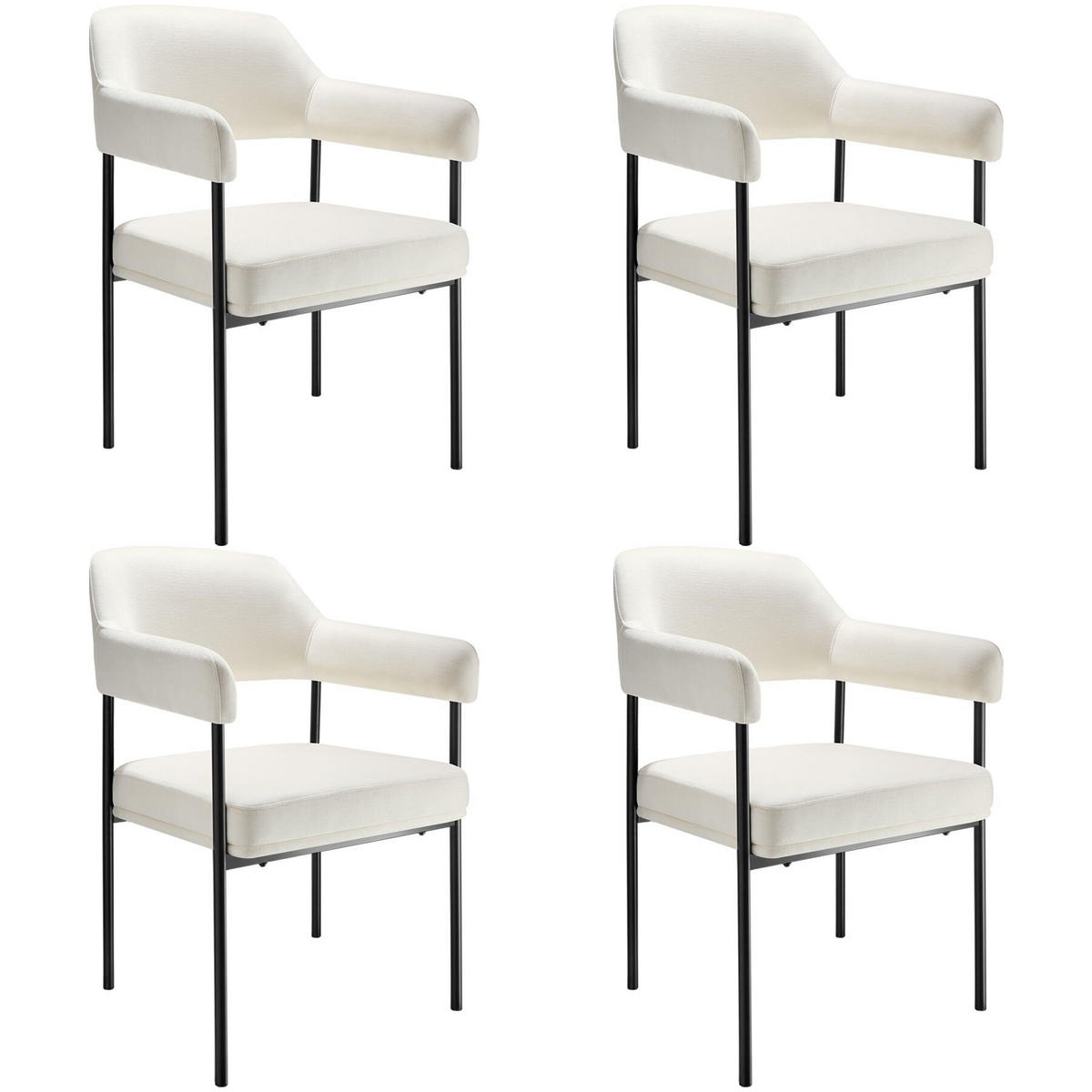 ARMLEHNSTUHL 4er Set Doé 58 x 62 x 85 cm Samtoptik off-white - Weiß/Samtahornfarben, Textil (58/85/62cm) - tectake