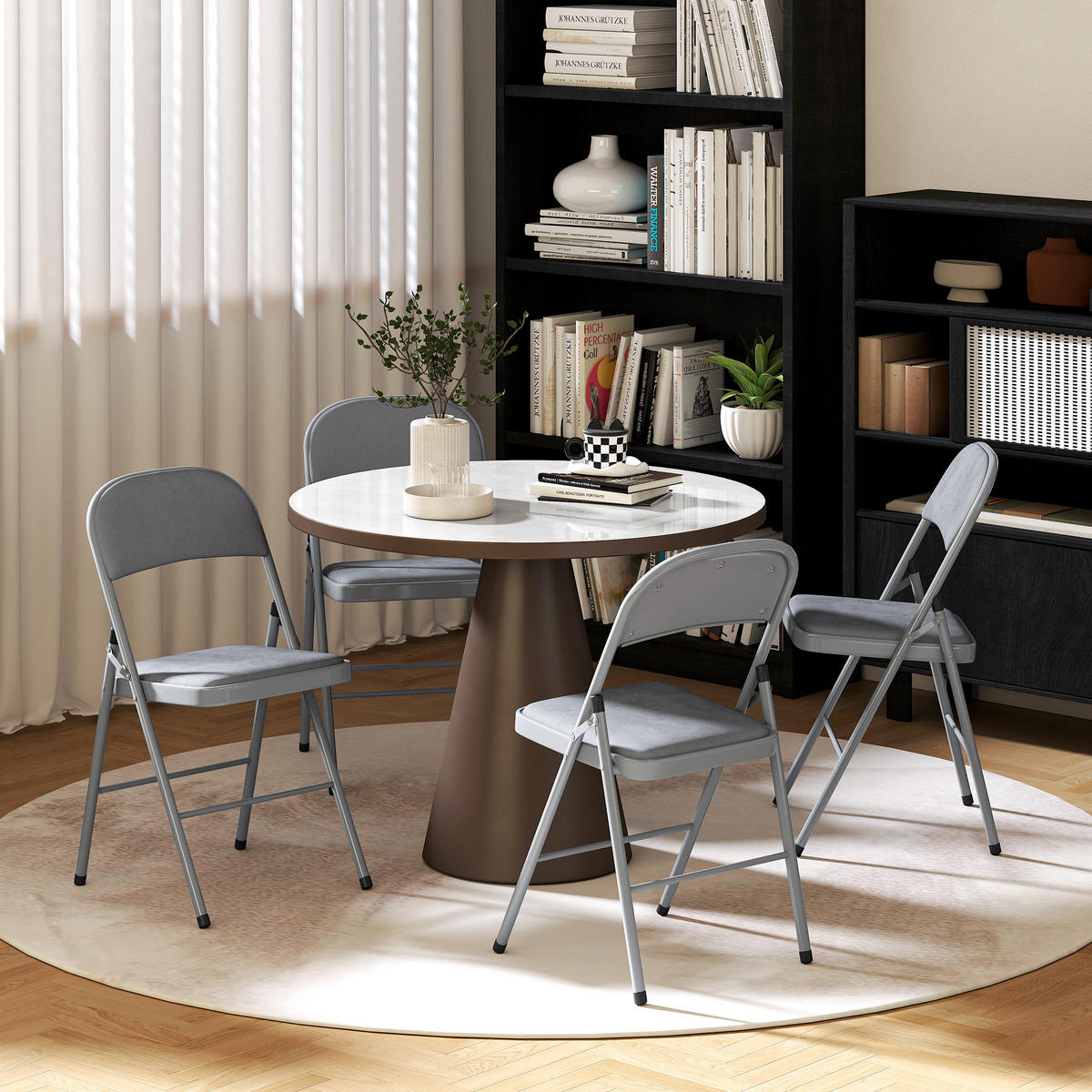 KLAPPSTUHL 4er-Set DE-13269 Samtpolster & Stahlrahmen Hellgrau - Hellgrau, Metall (45/78/46cm) - ComfortXL