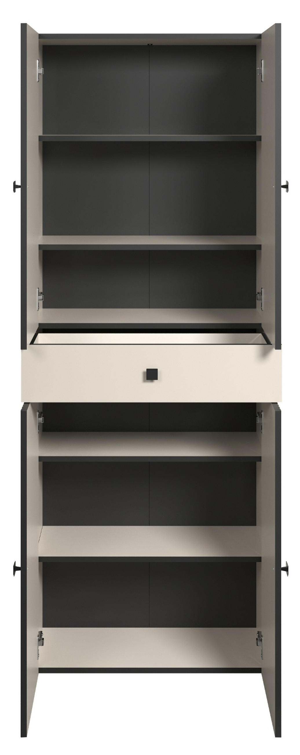 HOCHSCHRANK Kaschmir, grau 70 x 186 cm, Badschrank 4-türig - Kaschmir/Schwarz, Holzwerkstoff/Metall (70/186/31cm) - Top.Furn